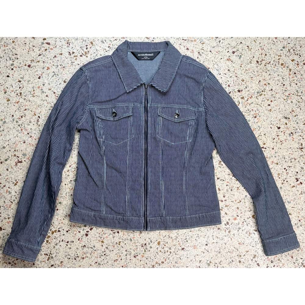 Norma Kamali Women's Striped Full Zip Long Sleeve Denim Jacket Size XXL